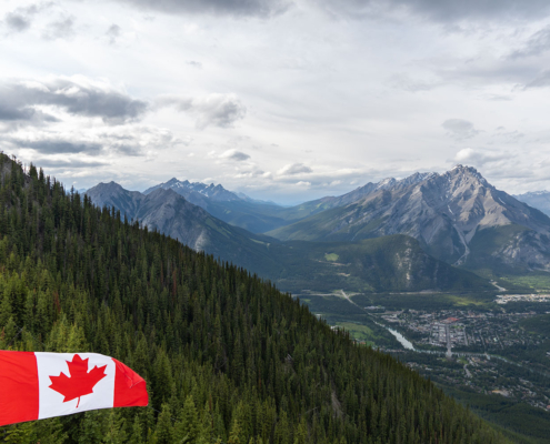 Mountains and Canadian Flag, Banff, Canada