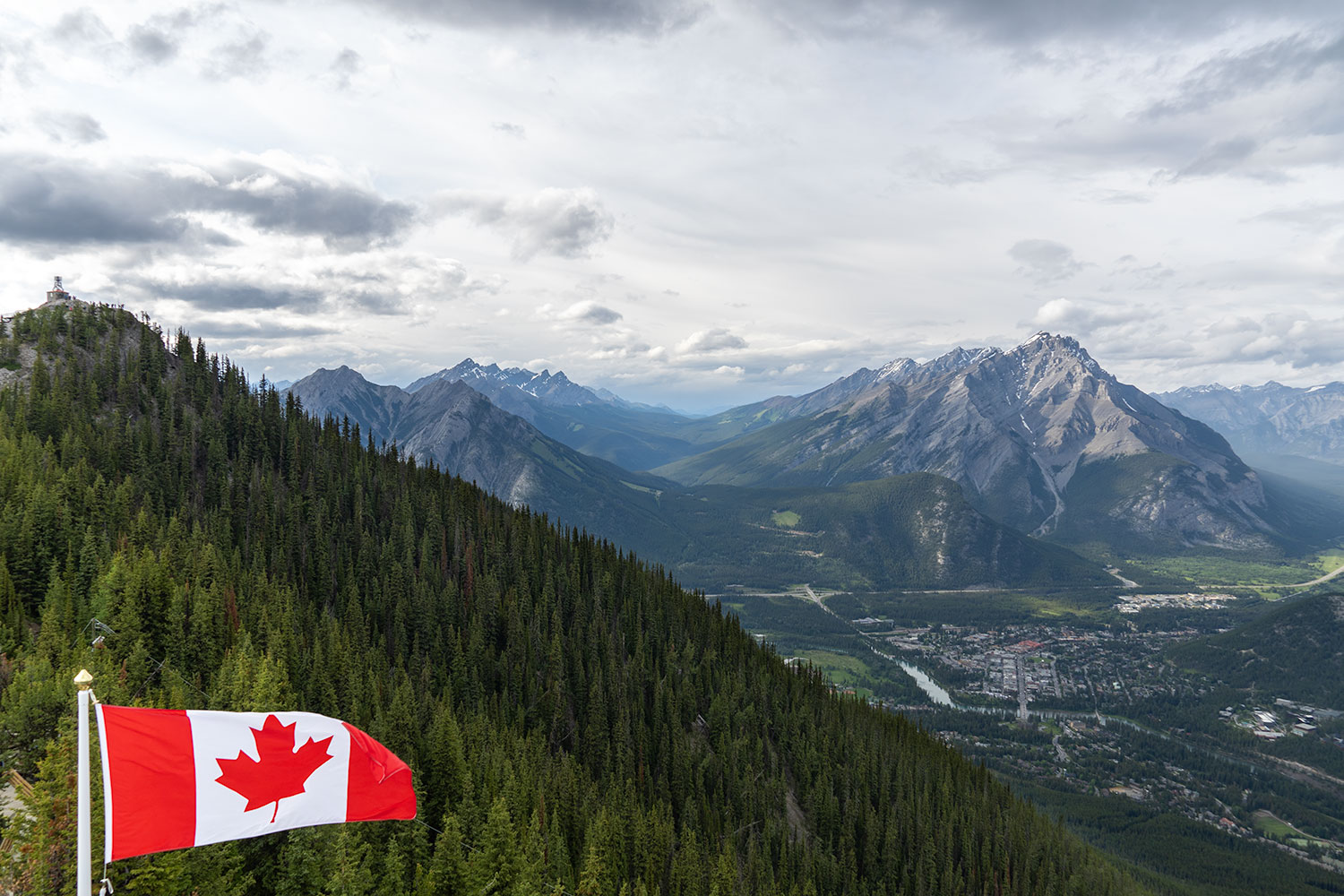 Mountains and Canadian Flag, Banff, Canada