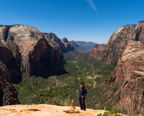 Ace Standing on Angel's Landing, Zion National Park, Utah, United States