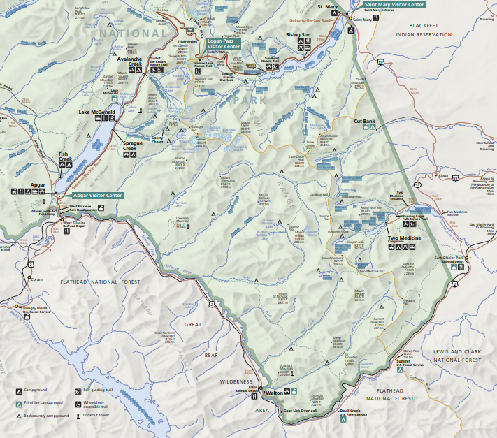 Map, Glacier National Park, Montana, United States